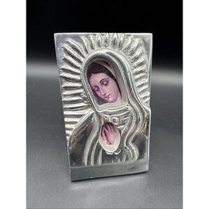 Vintage Silver Metal Our Lady Guadalupe Virgin Mary Religious Art Decor Plaque
